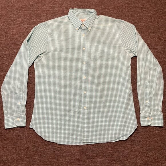 Brooks Brothers Red Fleece Gingham Shirt XL Blue Plaid Cotton Button Down - Picture 1 of 10